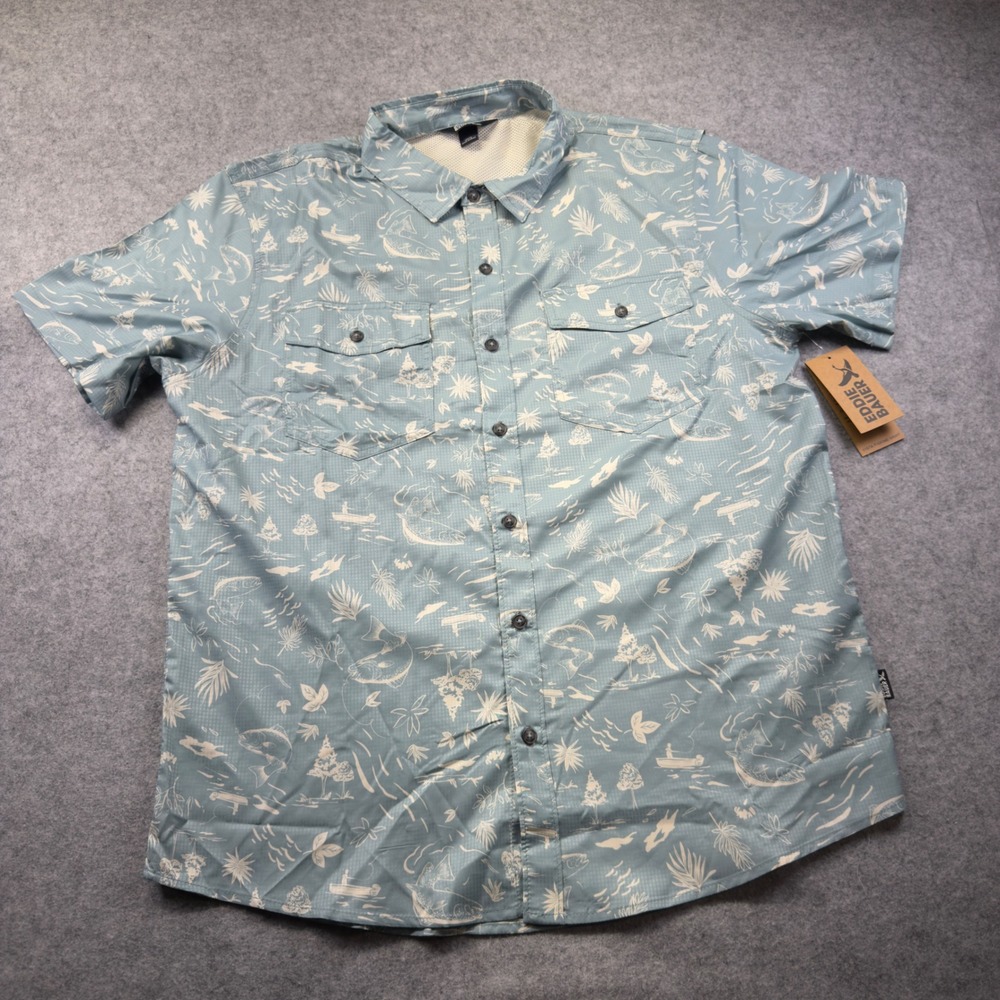 Eddie Bauer Fishing Shirt Mens L Blue NWT Short Sleeve Vented Ripstop EB009088